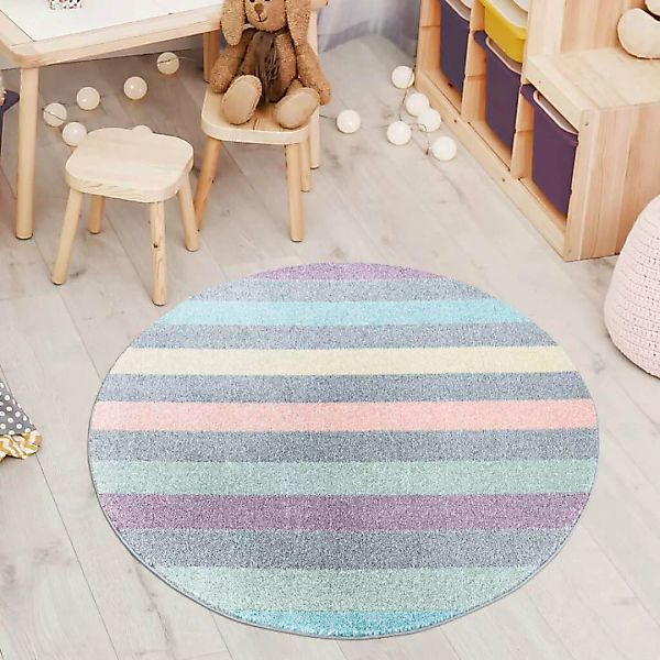 Carpet City Teppich »YOUNG955«, rund, Bunter Kinderteppich mit Streifen-Mus günstig online kaufen