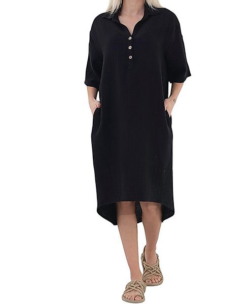 WENOR Blusenkleid Musselin Damen Tunika Kleid Baumwolle Oversize Sommerklei günstig online kaufen