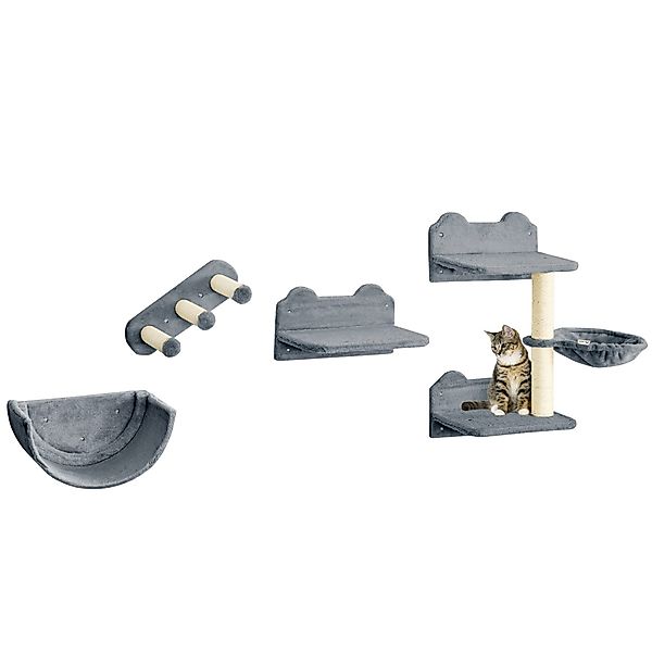 PawHut Katzen-Kletterwand 4 tlg. mit Kaztentreppe, günstig online kaufen