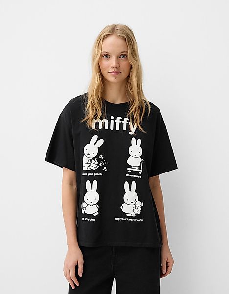 Bershka T-Shirt Miffy Mit Kurzen Ärmeln Und Print Damen S Schwarz günstig online kaufen