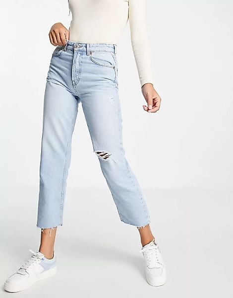 Pull&Bear – Kürzer geschnittene Jeans mit geradem Bein in Hellblau günstig online kaufen