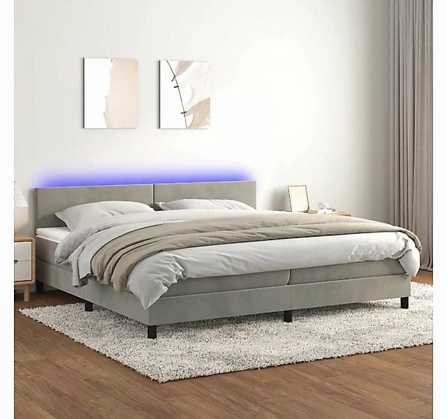 vidaXL Boxspringbett Boxspringbett mit Matratze LED Hellgrau 200x200 cm Sam günstig online kaufen