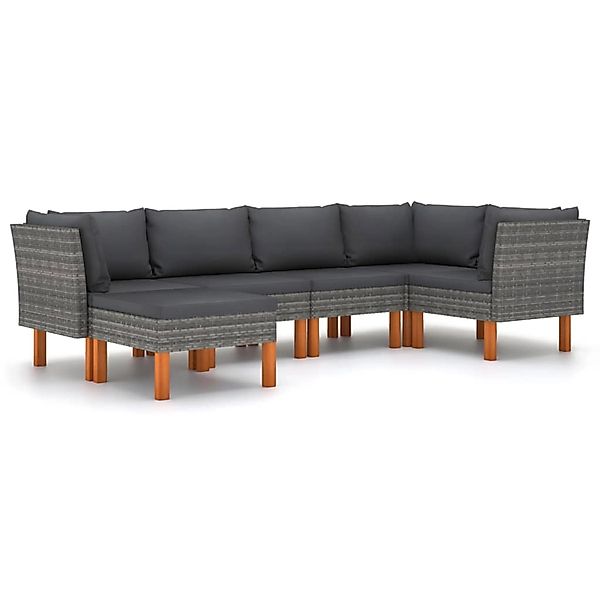 6-tlg. Garten-lounge-set Mit Kissen Poly Rattan Grau günstig online kaufen