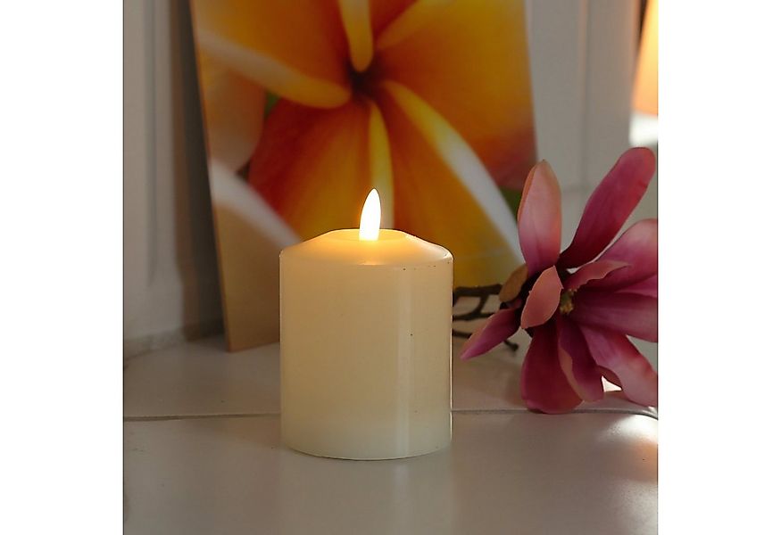 MARELIDA LED-Kerze Stumpenkerze Echtwachs flackernd H: 11,5cm D: 7,5cm Time günstig online kaufen