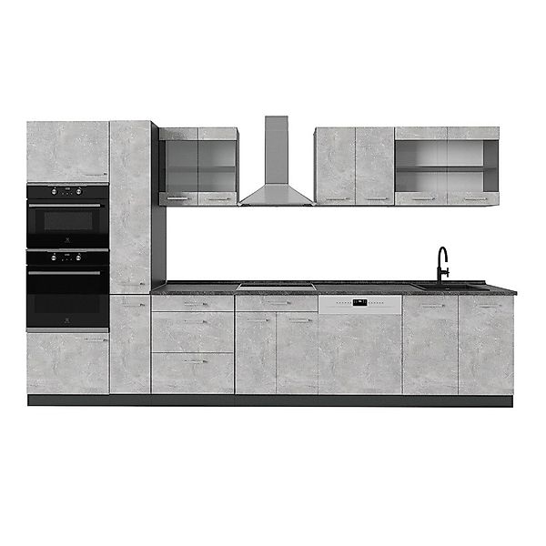 Vicco Küchenzeile R-Line, Beton/Anthrazit, 350 cm, günstig online kaufen