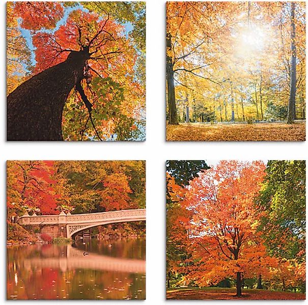 Artland Leinwandbild »Herbst Wald Panoramas« Wald 4 Stk. tlg. 4er Set, vers günstig online kaufen