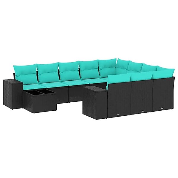 vidaXL 11-Tlg Gartensofa-Set mit Kissen Schwarz Polyrattan 3223126 günstig online kaufen