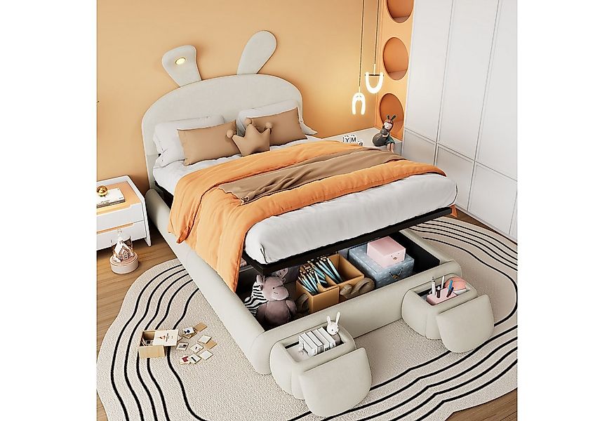HAUSS SPOLE Polsterbett 140x200cm Kopfteil in Hasenform mit Licht, 2 Hocker günstig online kaufen