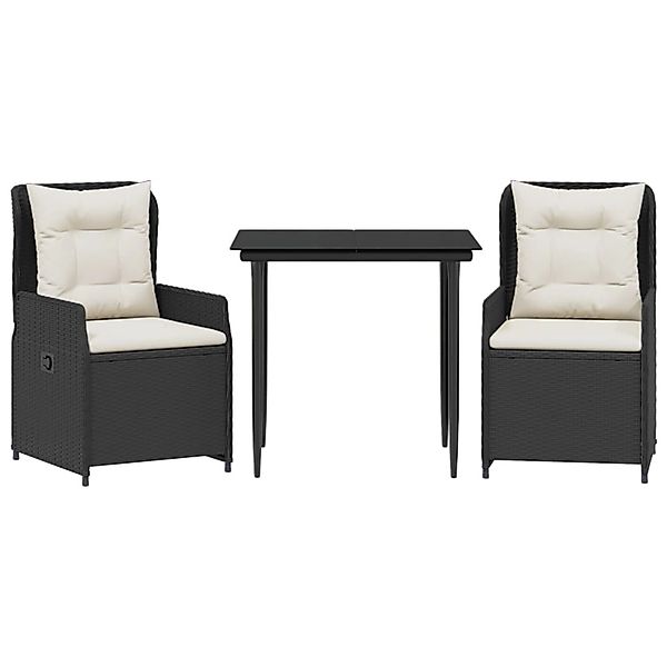 vidaXL 3-Tlg Garten-Essgruppe mit Kissen Schwarz Poly Rattan 3262826 günstig online kaufen