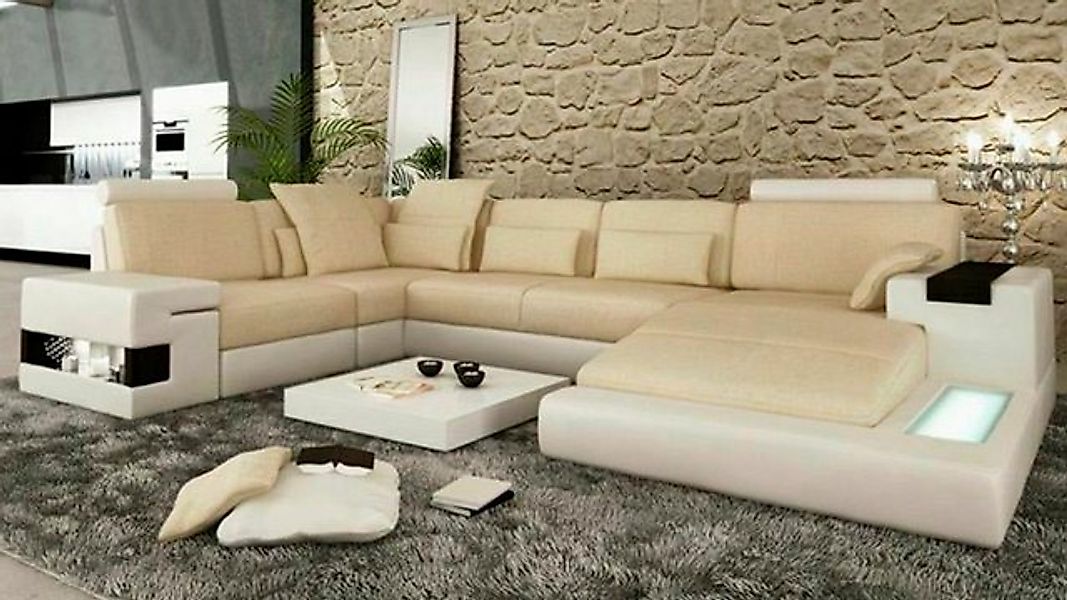 JVmoebel Ecksofa Ecksofa Sofa U-Form Ledersofa Couch Wohnlandschaft Design, günstig online kaufen