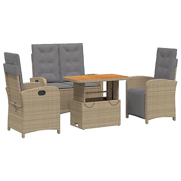vidaXL 4-Tlg Garten-Essgruppe mit Kissen Beige Poly Rattan 3277372 günstig online kaufen