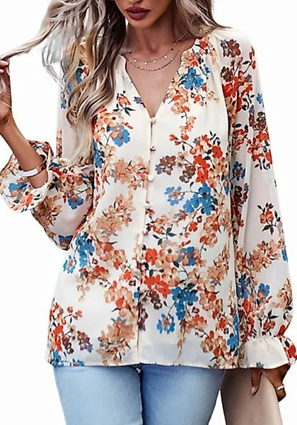 Lovolotti Langarmbluse Bluse Damen LO-KLDE-L23 Blumen Bluse Blusekleid Frei günstig online kaufen