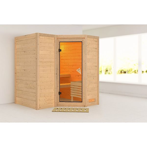 Woodfeeling Sauna Steena 1 mit Eckeinstieg, naturbelassen günstig online kaufen