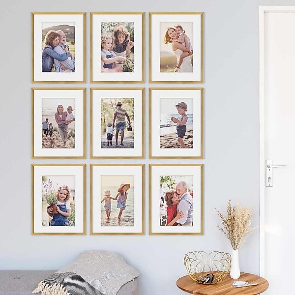 PHOTOLINI Bilderrahmen 9er Set 30x40 cm Modern Schmal mit Passepartout günstig online kaufen