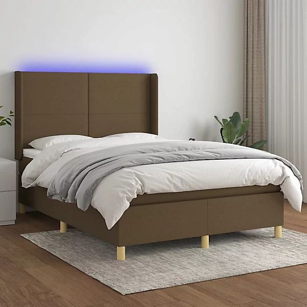 Vidaxl Boxspringbett Mit Matratze & Led Dunkelbraun 140x200 Cm Stoff günstig online kaufen