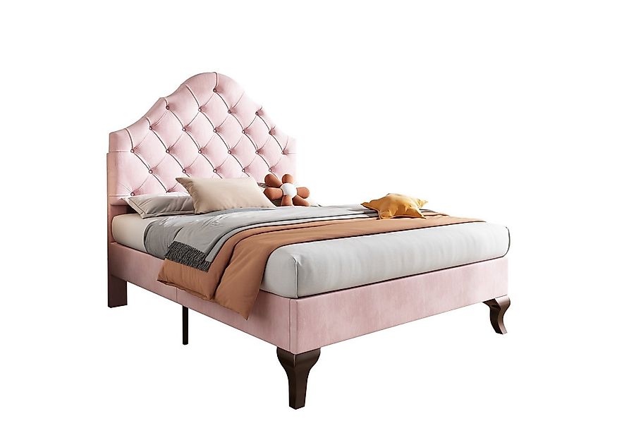 Flieks Polsterbett, Samt Einzelbett mit höhenverstellbarem Kopfteil 90x200c günstig online kaufen