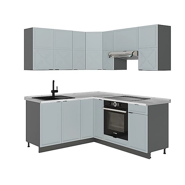 Vicco Fame-Line Küchenschränke Hellblau-grau/Anthrazit 160 x 60 cm ohne Arb günstig online kaufen