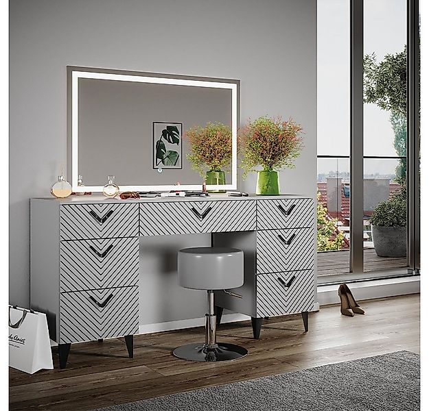 Vicco Schminktisch Anett, Grau, 150 cm mit LED Spiegel und Hocker (2-St) günstig online kaufen