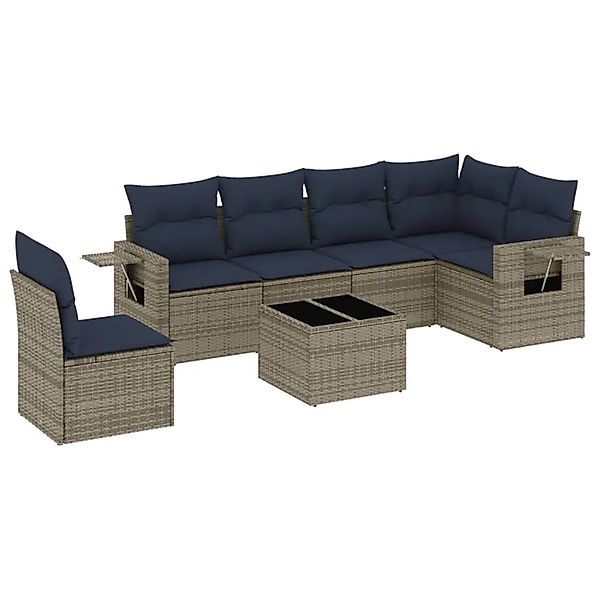 vidaXL 7-Tlg Gartensofa-Set mit Kissen Grau Polyrattan 3220240 günstig online kaufen