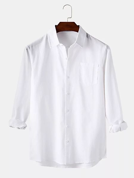 Herren einfarbige Baumwolle Business Casual Langarmhemden mit Tasche günstig online kaufen