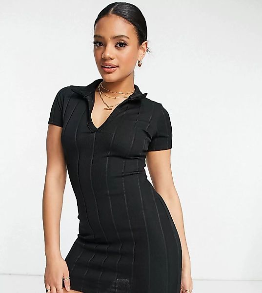 ASYOU – Kurzärmliges Bodycon-Kleid im Polo-Stil in Schwarz günstig online kaufen