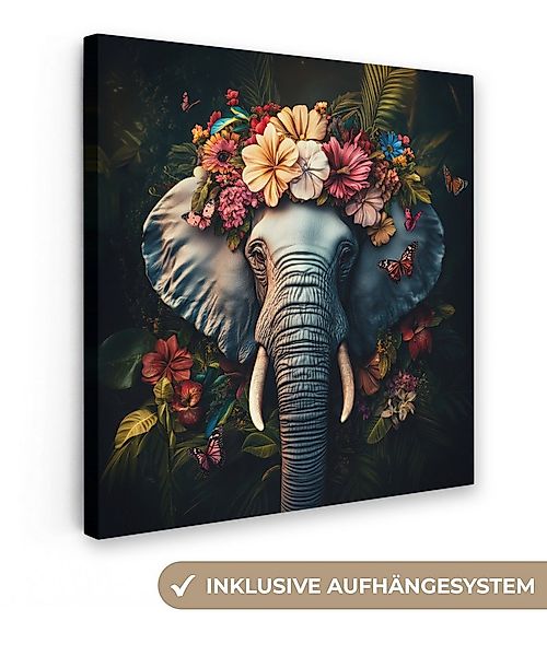 OneMillionCanvasses® Leinwandbild Elefant - Tiere - Blumen - Natur, Fotodru günstig online kaufen