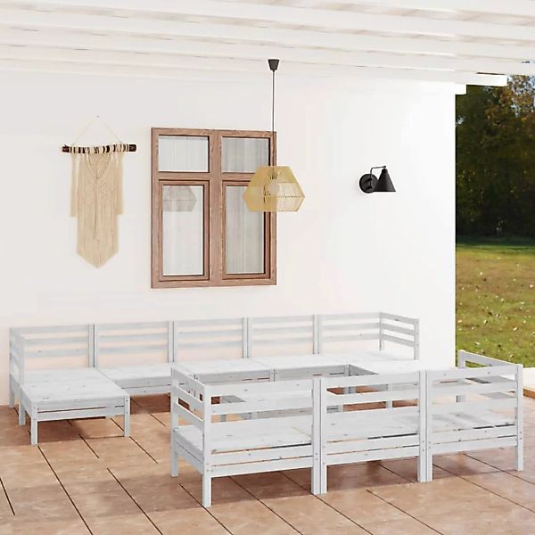 11-tlg. Garten-lounge-set Weiß Massivholz Kiefer günstig online kaufen