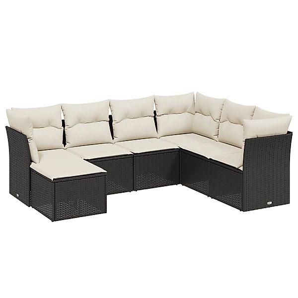 vidaXL 7-tlg Garten-Sofagarnitur mit Kissen Schwarz Poly Rattan Modell 155 günstig online kaufen