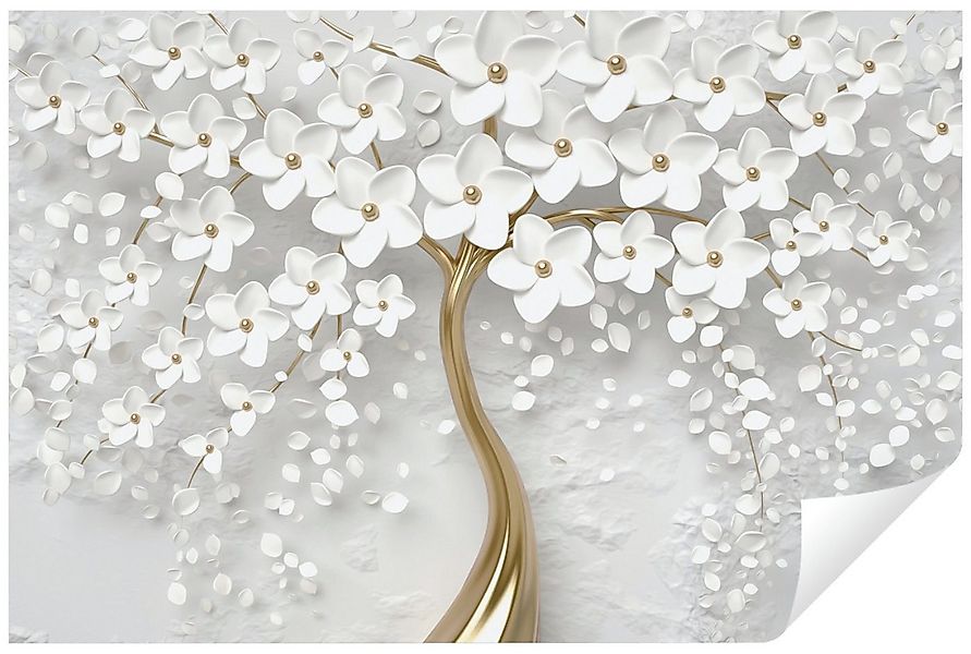 Wallarena Fototapete 3D EFFEKT Blumen Baum Magnolie Gold Wohnzimmer oder Sc günstig online kaufen