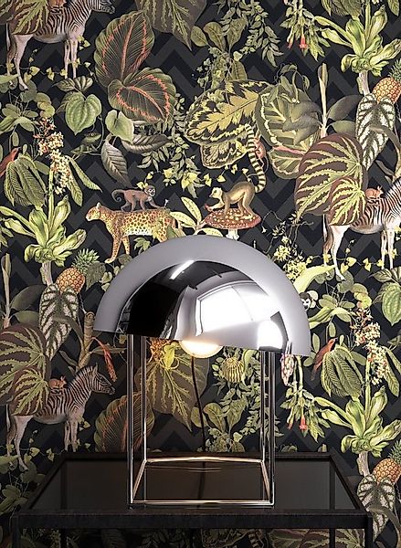 Newroom Vliestapete, Schwarz Tapete Floral Dschungel - Blumentapete Mustert günstig online kaufen