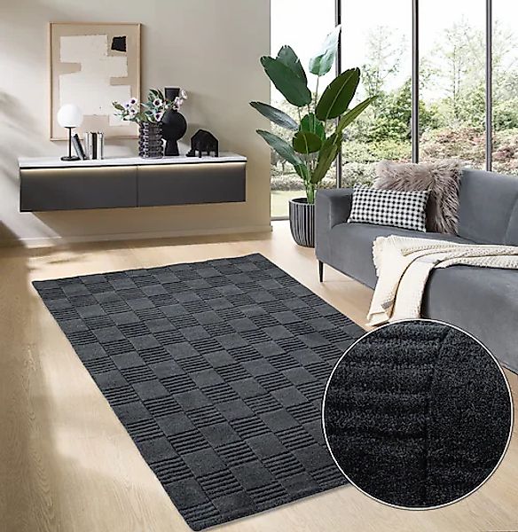 my home Wollteppich »Motala«, rechteckig, 14 mm Höhe, Hoch-Tief-Effekt, Kur günstig online kaufen