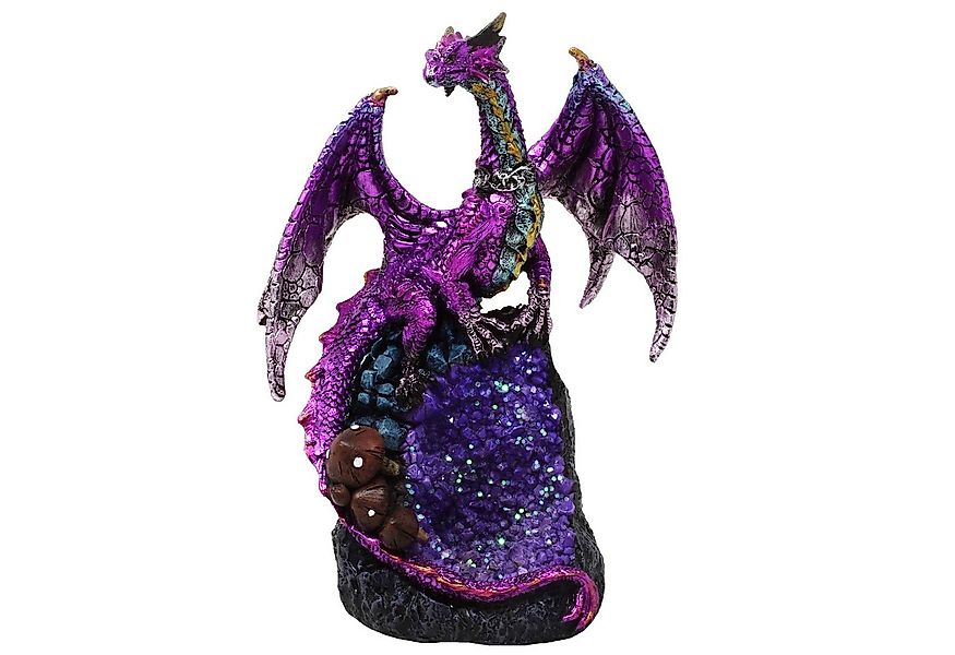 MystiCalls Fantasy-Figur Lila Drache auf Kristallfels Drachenfigur Fantasy günstig online kaufen