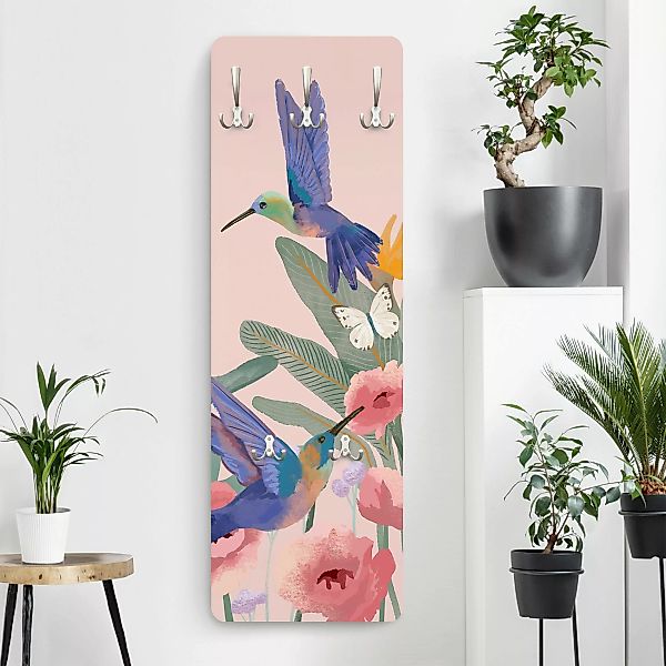 Wandgarderobe Kolibris und rosa Blüten günstig online kaufen