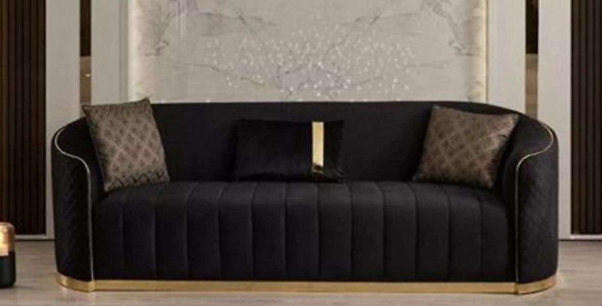 Casa Padrino 3-Sitzer Luxus Samt 3er Sofa Schwarz / Gold 240 x 95 x H. 74 c günstig online kaufen