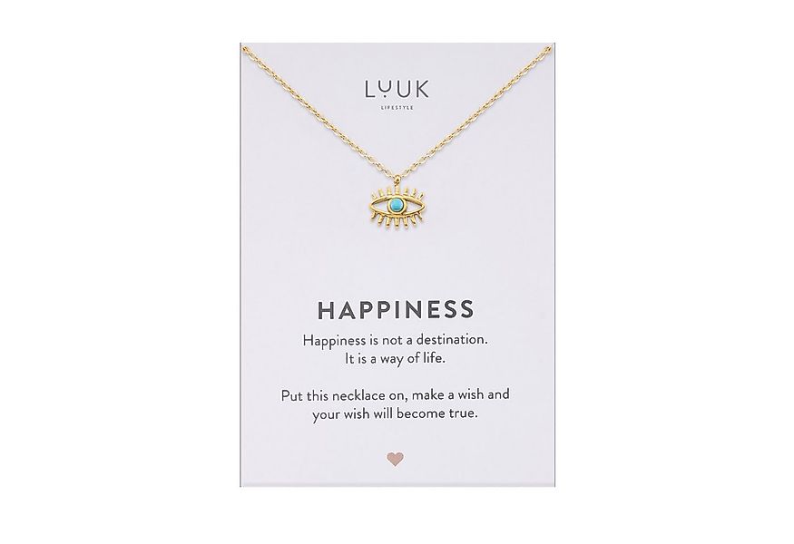 LUUK LIFESTYLE Kette mit Anhänger Evil Eye, mit Happiness Spruchkarte, wass günstig online kaufen
