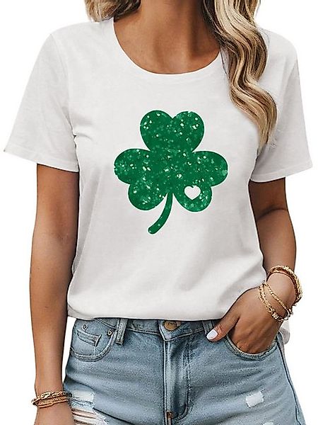 PYL Kurzarmshirt Damen Sommer Glücksklee Print-Shirt Kurzarm Lockere Tops B günstig online kaufen