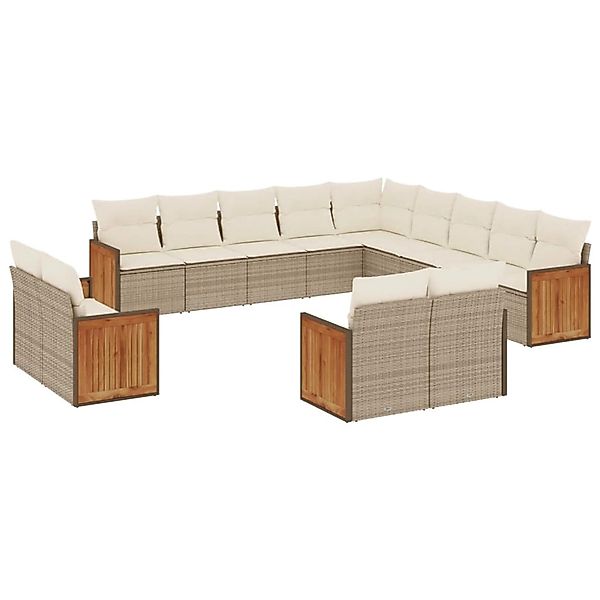 vidaXL 13-Tlg Garten-Sofagarnitur mit Kissen Beige Poly Rattan 3260609 günstig online kaufen