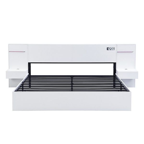 i@home Holzbett Doppelbett 180/160x200 cm MDF mit USB & Bluetooth weiß günstig online kaufen