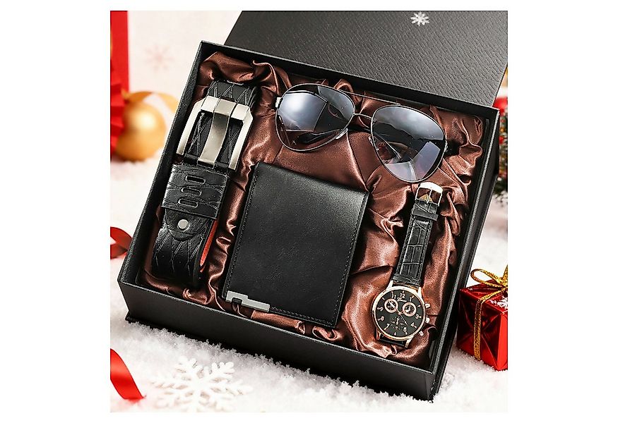 Luckice Geldbörse 4PCS Geschenk für Männer Herrenuhr Gürtel Set (Mann Männe günstig online kaufen
