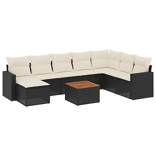 vidaXL Sofaelement 9-tlg. Garten-Sofagarnitur mit Kissen Schwarz Poly Ratta günstig online kaufen