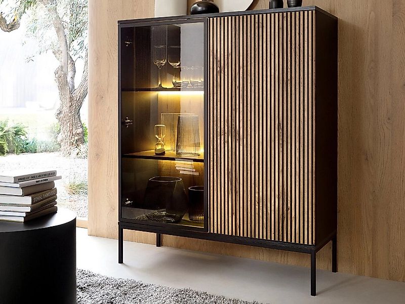 GrainGold Vitrine DEO mit LED, Griffloss, Push-To-Open - 104x39x126 cm - Wo günstig online kaufen