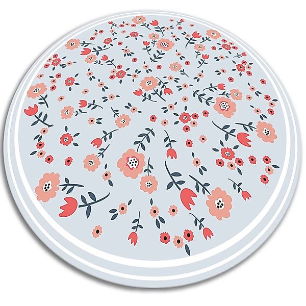 Tulup Teppich Landblumen Vinyl Tapijt 120x120 cm Blau Vinyl Vloerkleed PVC günstig online kaufen