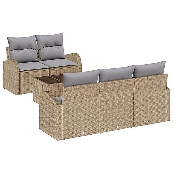 vidaXL Loungesofa 6-tlg. Garten-Sofagarnitur mit Kissen Beige Poly Rattan, günstig online kaufen