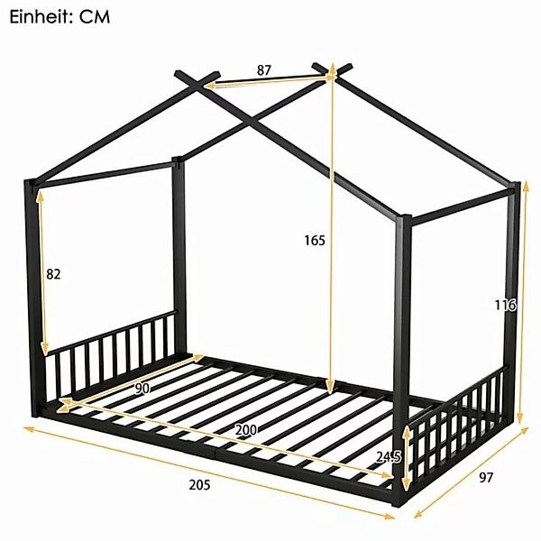 SOFTWEARY Hausbett mit Lattenrost (90x200 cm), Kinderbett, Metallbett, Einz günstig online kaufen
