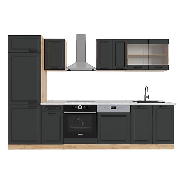 Vicco R-Line Küchenzeile Anthrazit Landhaus/Goldkraft Eiche 300 cm AP Marmo günstig online kaufen