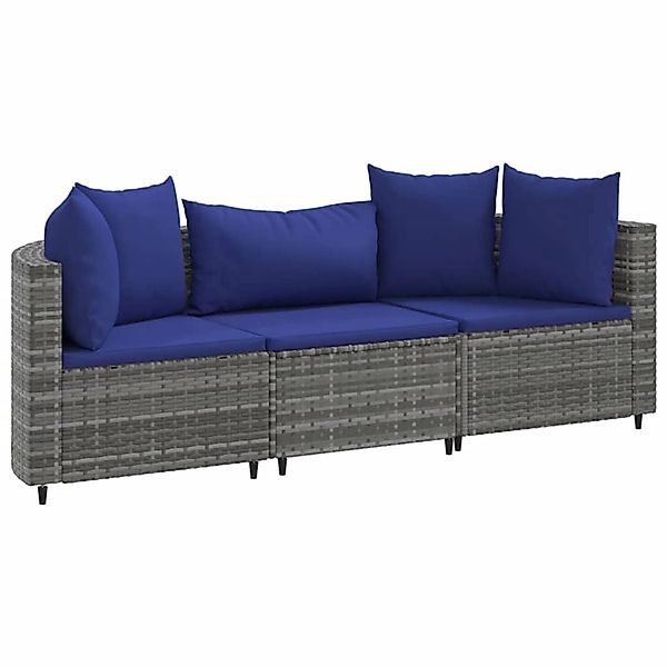 vidaXL 3-Tlg Garten-Sofagarnitur mit Kissen Grau Poly Rattan 3308455 günstig online kaufen