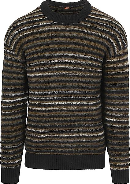 BOSS Pullover Aturn Wool Blend Streifen Schwarz - Größe L günstig online kaufen