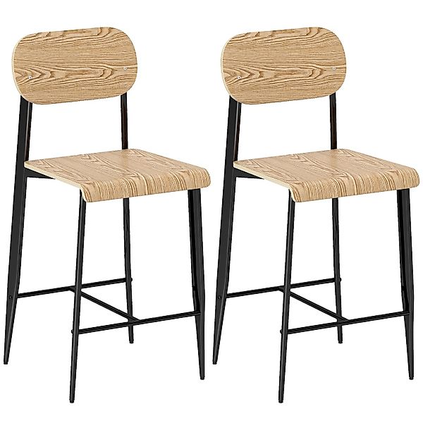 HOMCOM Barhocker 2er Set Barstuhl Küchenstuhl Naturholz+Schwarz günstig online kaufen