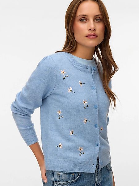 Vero Moda Strickjacke "VMFIORELLA EMB LS O-NECK SHORT CARD BOO" mit Blumens günstig online kaufen