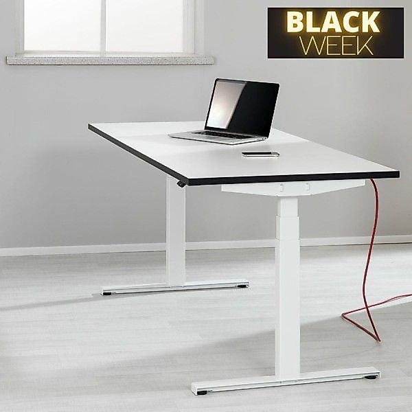 Schreibtisch NewWORK elektrisch höhenverstellbar Gestell weiß - Dekor wählb günstig online kaufen